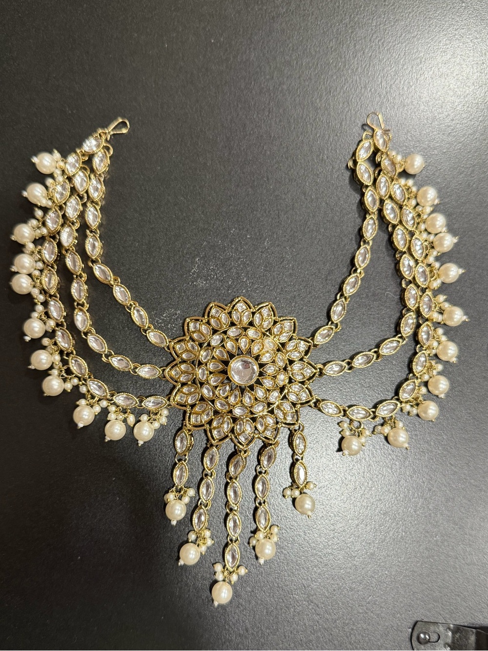 Gold and Pearl kundan Indian hair accessories- Elegant Floral Statement